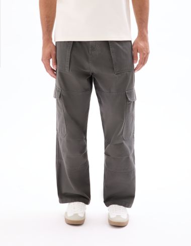Pantalon cargo baggy 100% coton - gris
