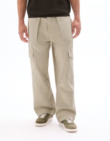 Pantalon cargo baggy 100% coton - beige clair