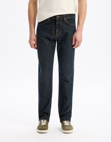 Jean straight surteint coton stretch - bleu marron