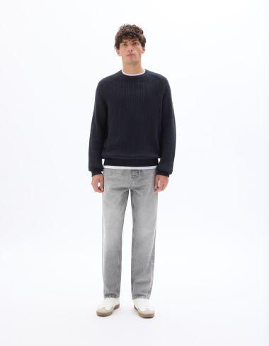 Pull col rond 100% coton - encre