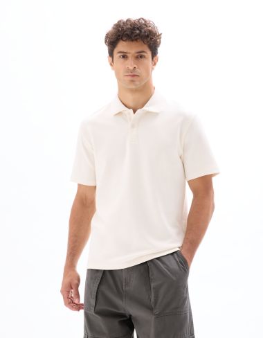 Polo regular col zippé en jersey - écru