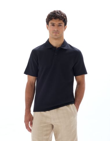 Polo regular col zippé en jersey - noir