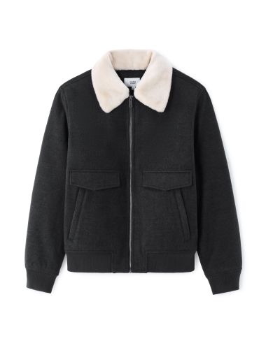 Blouson Woolness en laine mélangé à col fourrure  - anthracite