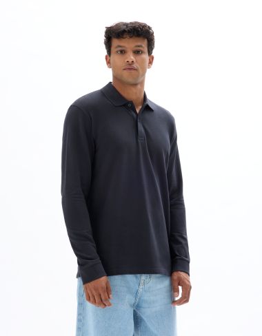 Polo regular piqué 100% coton manches longues - encre