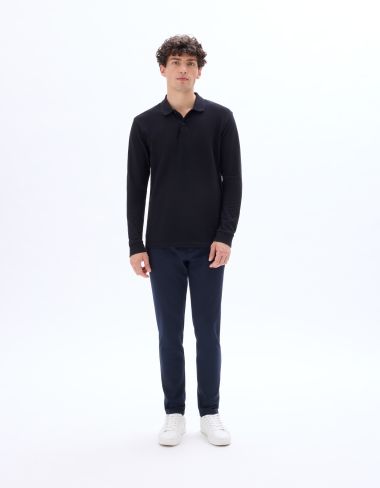Polo regular piqué 100% coton manches longues - noir