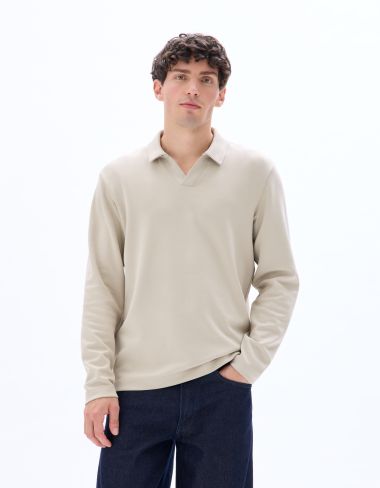 Polo regular manches longues en jersey - beige