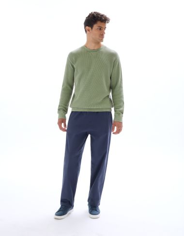 Sweat regular col rond 100% coton gaufrée - kaki