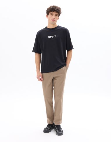 T-shirt oversize col rond 100% coton imprimé - noir