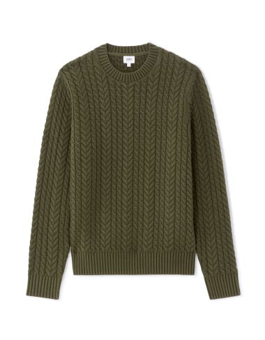 Pull torsadé col rond en coton mélangé - Kaki