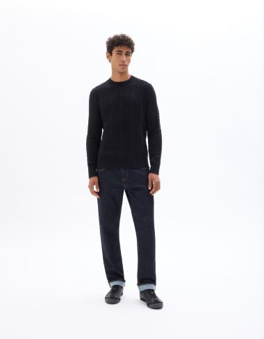 Pull torsadé col rond en coton mélangé - noir