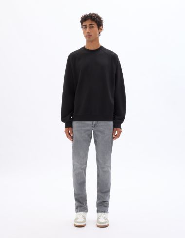 Sweat oversize col rond en piqué - noir