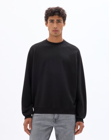 Sweat oversize col rond en piqué - noir