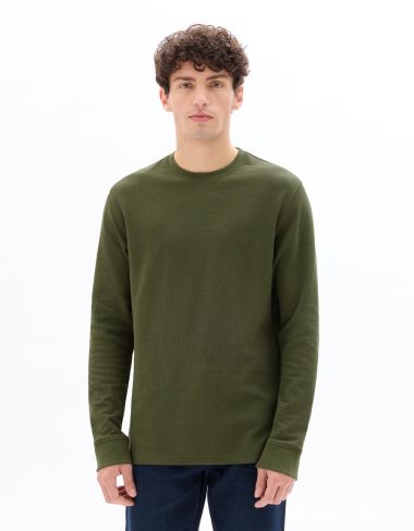 T-shirt boxy reliéfé manches longues - kaki