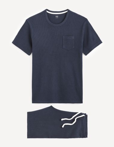 Pyjama manches coeurtes et short 100% coton - marine