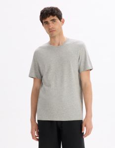 T-shirt regular col rond en coton mélangé - gris chiné