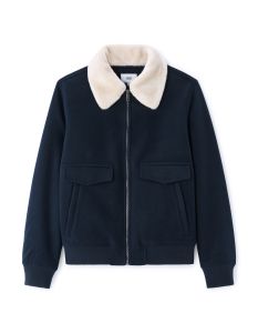 Blouson Woolness en laine mélangé à col fourrure - marine