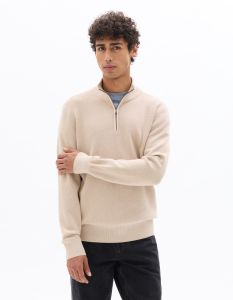 Pull col camionneur regular en micro gaufré - beige