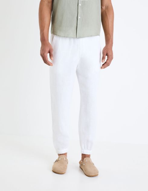 Pantalon jogger en lin - blanc