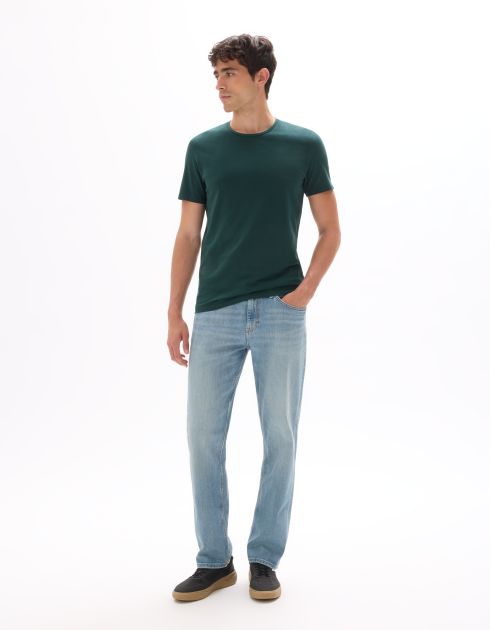 T-shirt slim col rond en coton stretch - vert foncé