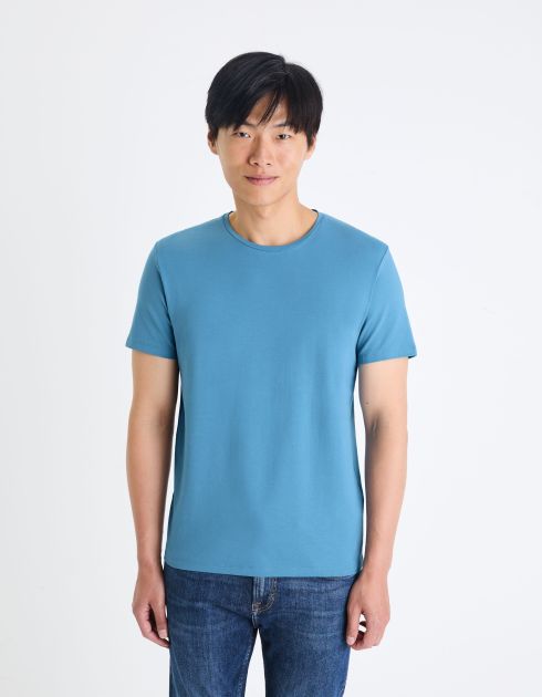 T-shirt à col rond en coton stretch - bleu