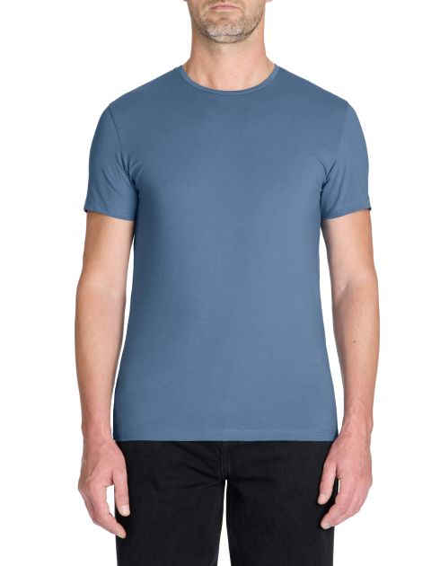 T-shirt slim col rond en coton stretch - marine