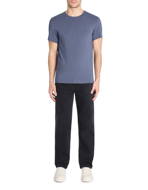 T-shirt slim col rond en coton stretch - bleu