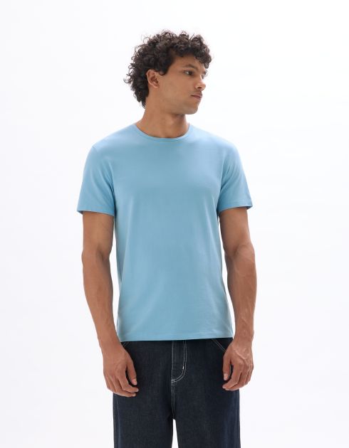 T-shirt slim col rond en coton stretch - bleu clair