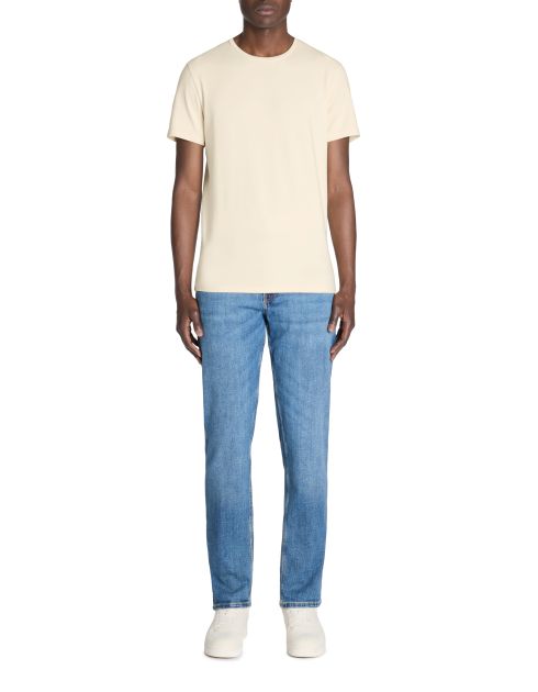 T-shirt slim col rond en coton stretch - bleu