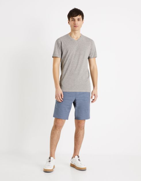 T-shirt col V slim stretch - gris chine