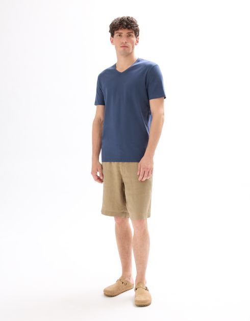 T-shirt slim col V en coton stretch - bleu gris