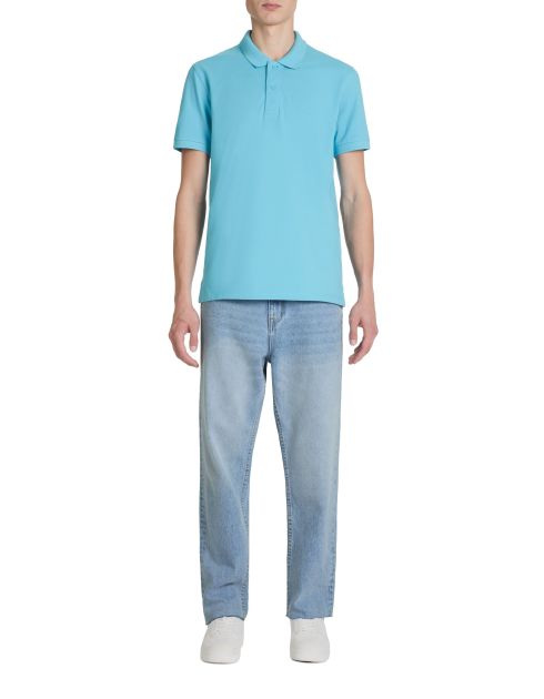 Polo piqué straight en coton - turquoise