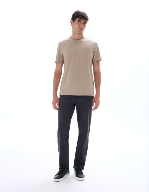 T-shirt regular col rond 100% coton - beige foncé