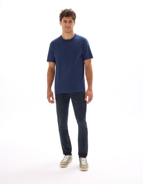 T-shirt boxy col rond 100% coton - bleu
