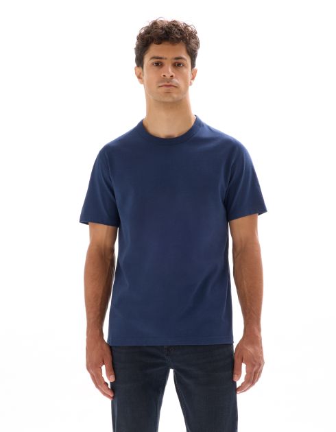 T-shirt boxy col rond 100% coton - bleu