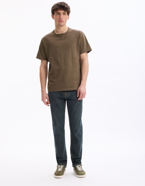 T-shirt boxy col rond 100% coton - taupe