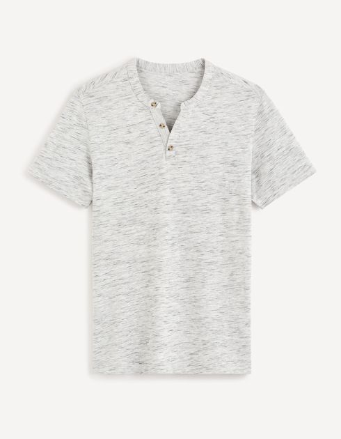 T-shirt col henley coton mélangé - gris