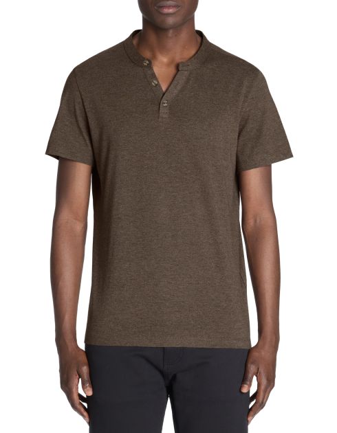 T-shirt straight col tunisien 100% coton - marron