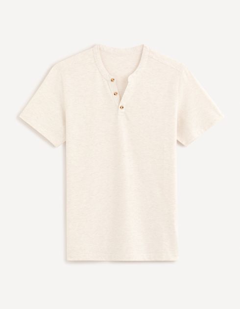 T-shirt col henley coton mélangé -ecru