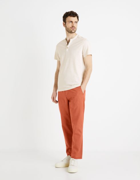 T-shirt col henley coton mélangé -ecru