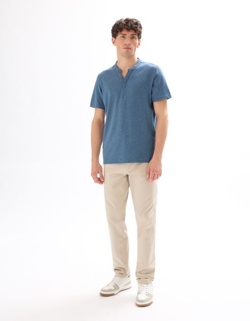 T-shirt regular col tunisien coton mélangé - gris bleu