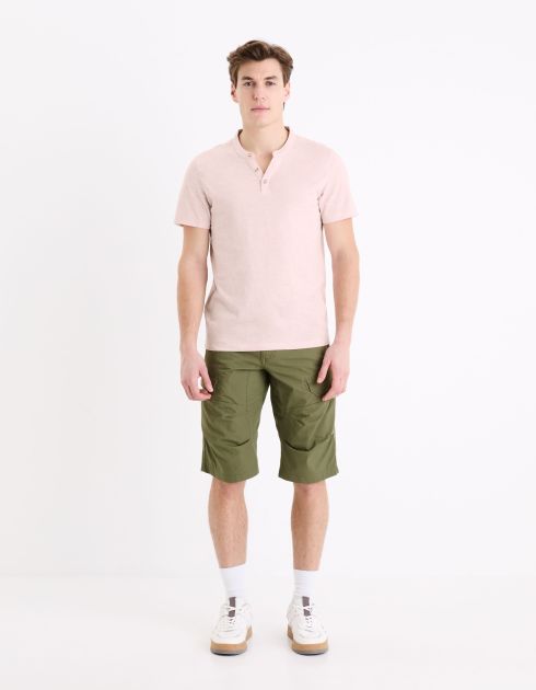 T-shirt col henley coton mélangé -rose pâle