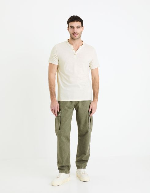 T-shirt col henley coton mélangé - blanc