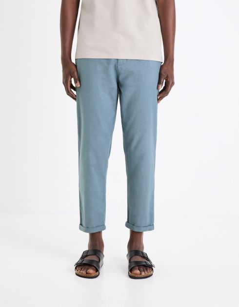 Pantalon straight en lin et coton - bleu