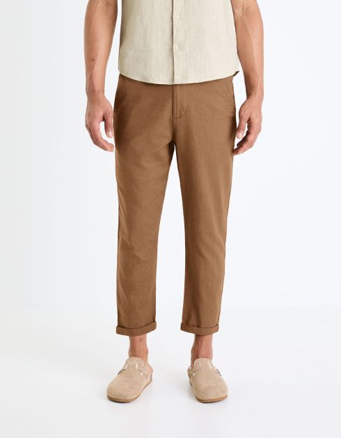 Pantalon straight en lin et coton - marron