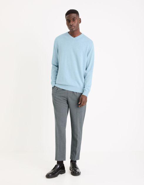Pull col V 100% coton - bleu clair
