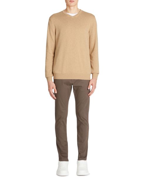 Pull col v 100% coton - beige