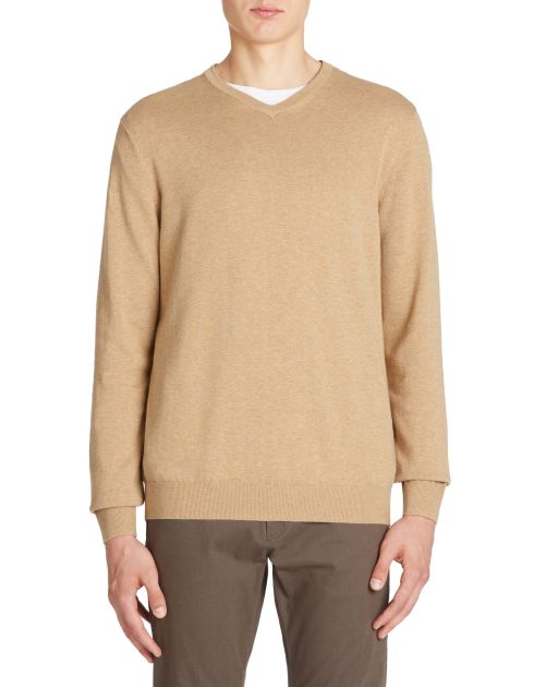 Pull col v 100% coton - beige