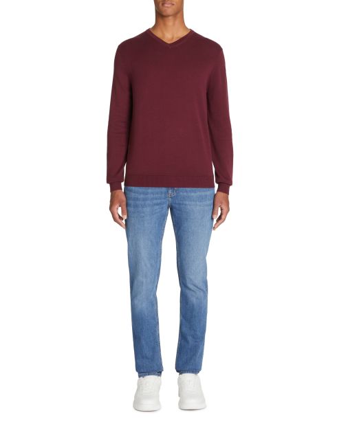 Pull col v 100% coton - bordeaux