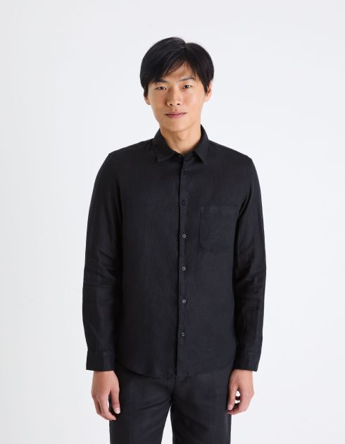 Chemise regular 100% lin - noir