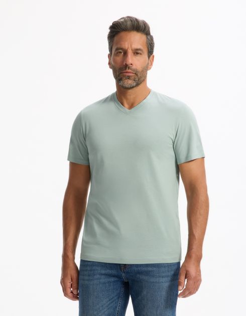 T-shirt regular col v 100% coton - vert clair